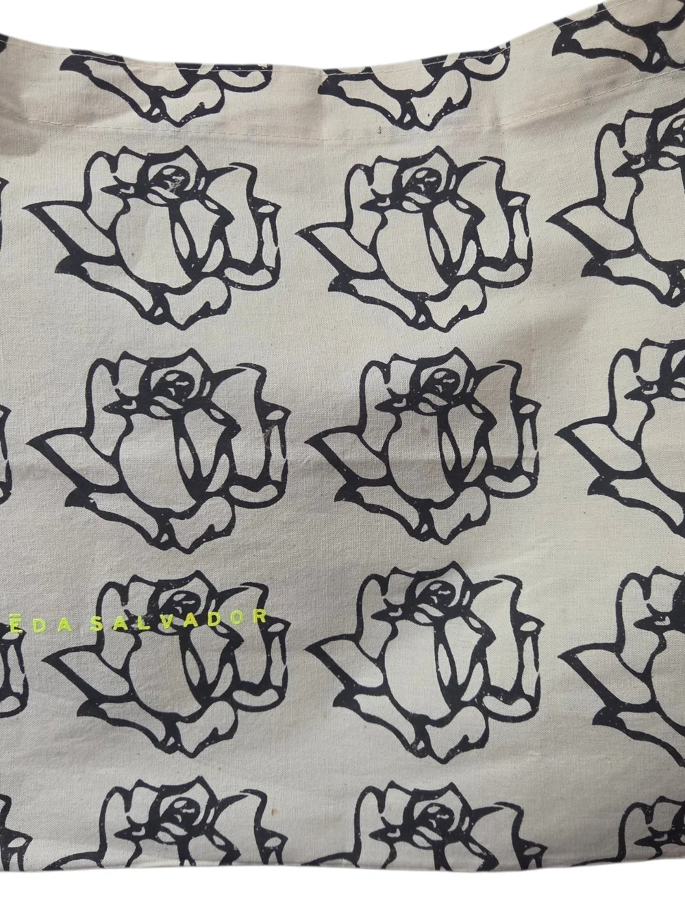 Freda Salvador Cream Canvas Tote with Black Rose Print